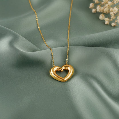 Golden Heart Pendant With Link Chain