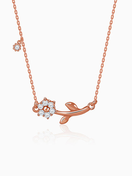 Rose Gold Plated Crystal Floral Bud Necklace