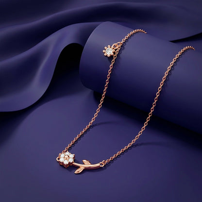 Rose Gold Plated Crystal Floral Bud Necklace