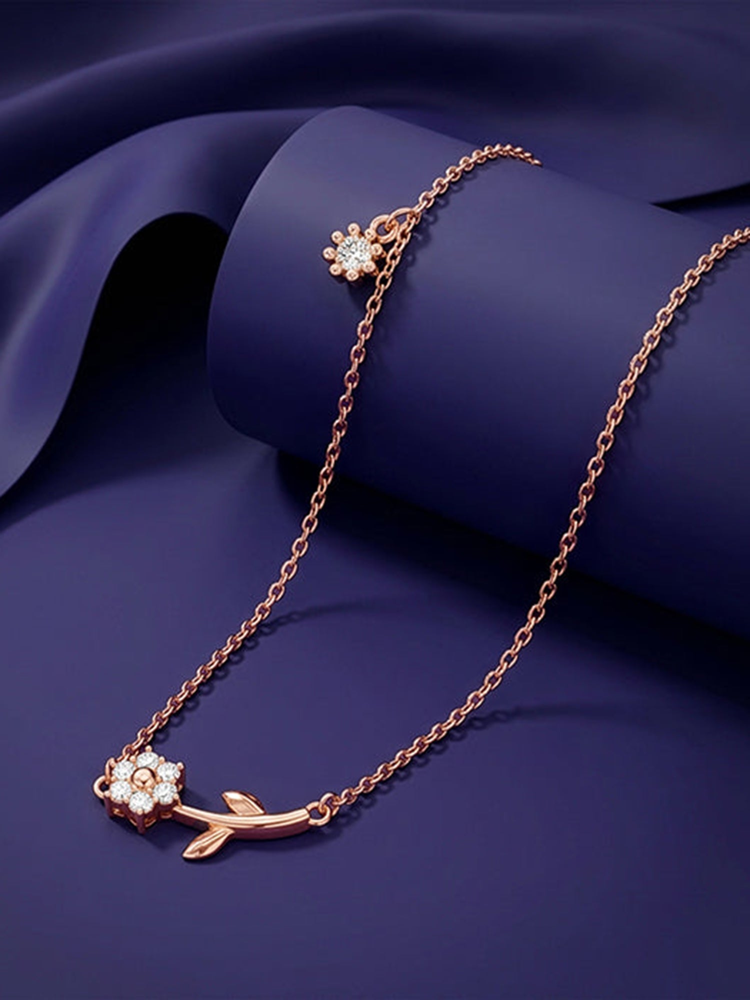 Rose Gold Plated Crystal Floral Bud Necklace