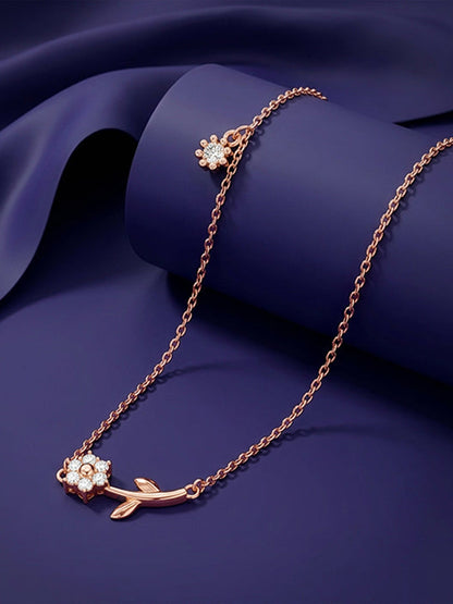 Rose Gold Plated Crystal Floral Bud Necklace