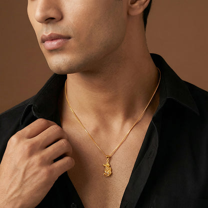 Golden Pavanputra Pendant With Box Chain For Him