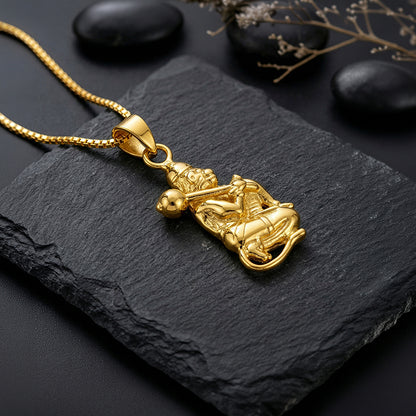 Golden Pavanputra Pendant With Box Chain For Him