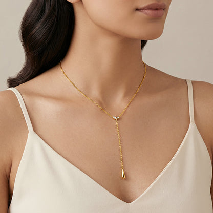 Golden Waterfall Lariat Necklace