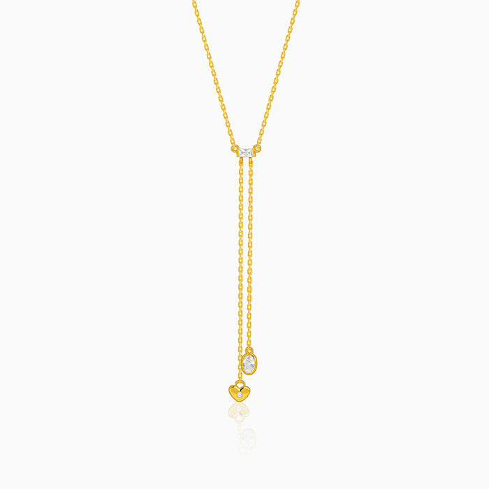 Golden Crystal Heart Lariat Necklace