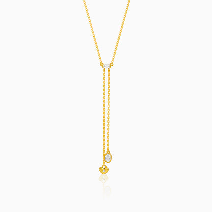 Golden Crystal Heart Lariat Necklace