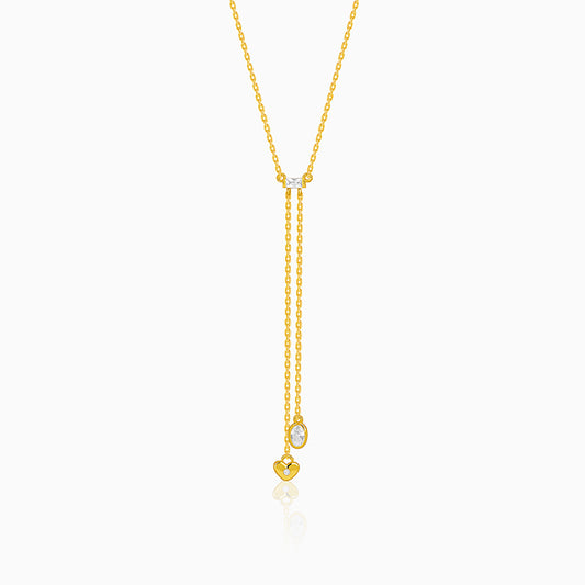 Golden Crystal Heart Lariat Necklace