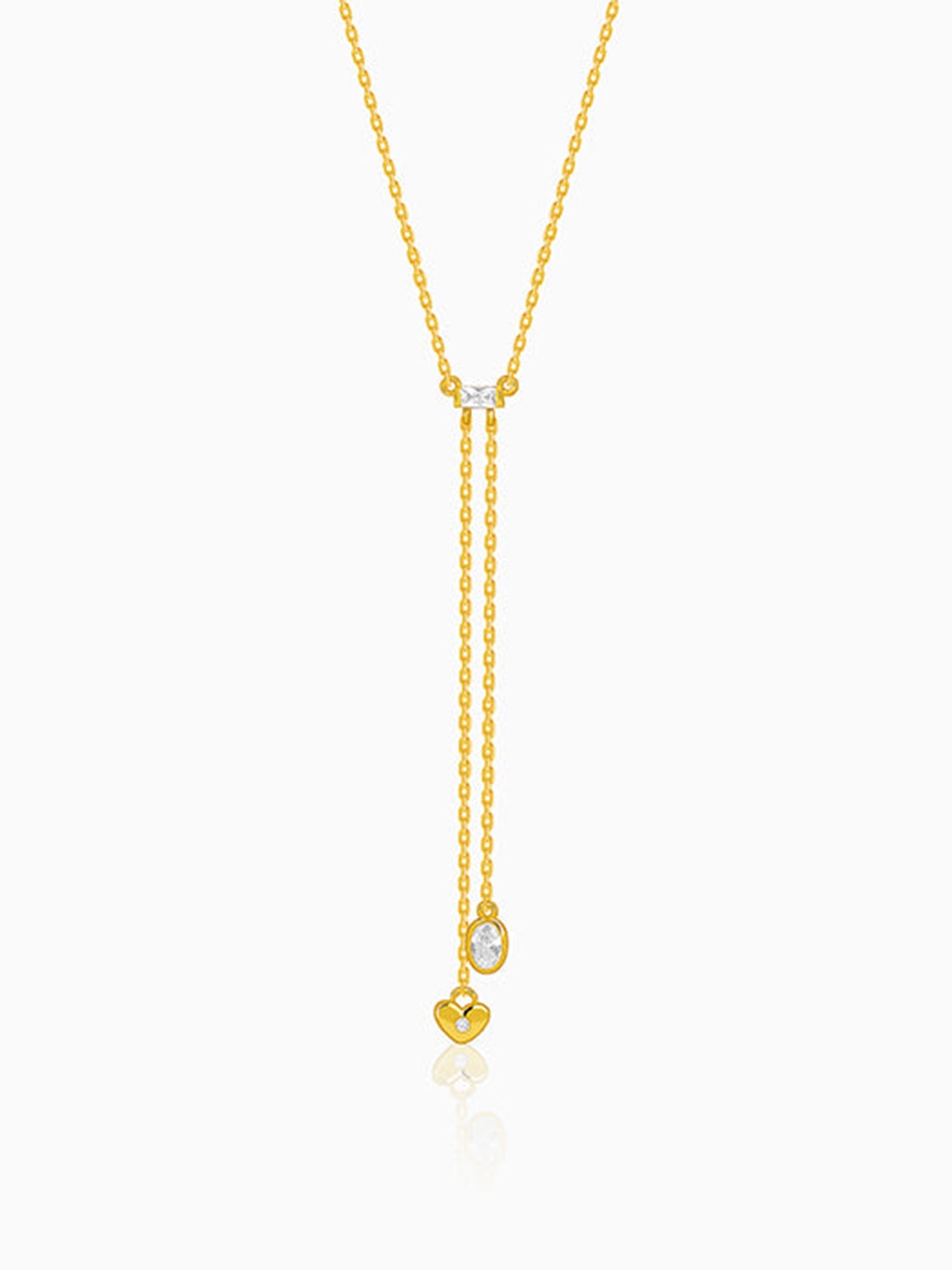 Golden Crystal Heart Lariat Necklace