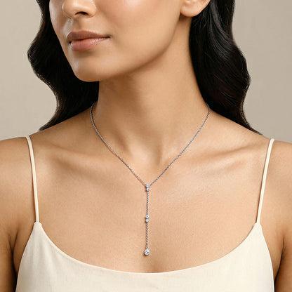 Silver Raindrop Lariat Necklace