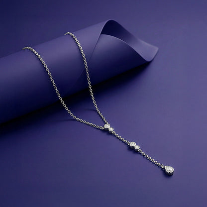Silver Raindrop Lariat Necklace
