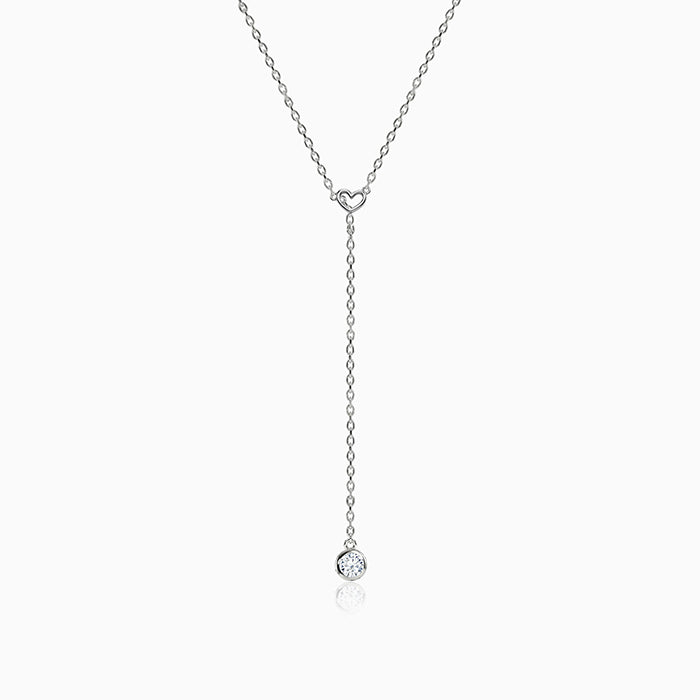 Silver Heart Drip Lariat Necklace
