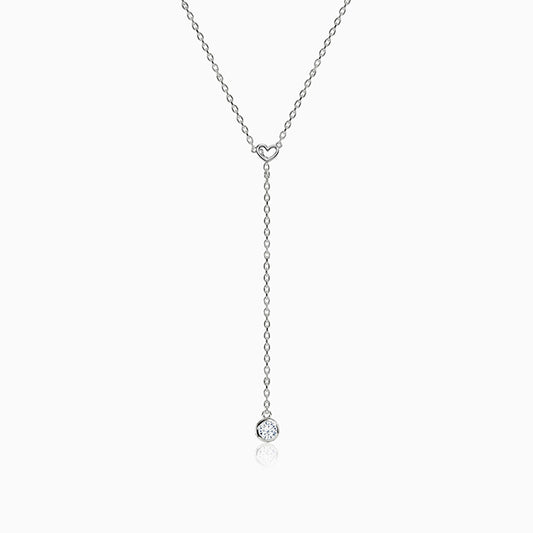 Silver Heart Drip Lariat Necklace