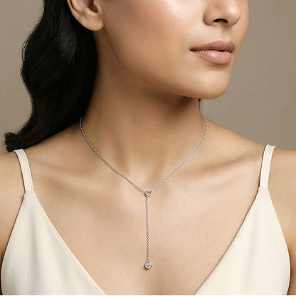 Silver Heart Drip Lariat Necklace