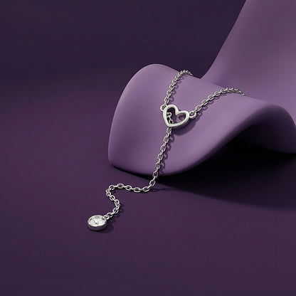 Silver Heart Drip Lariat Necklace