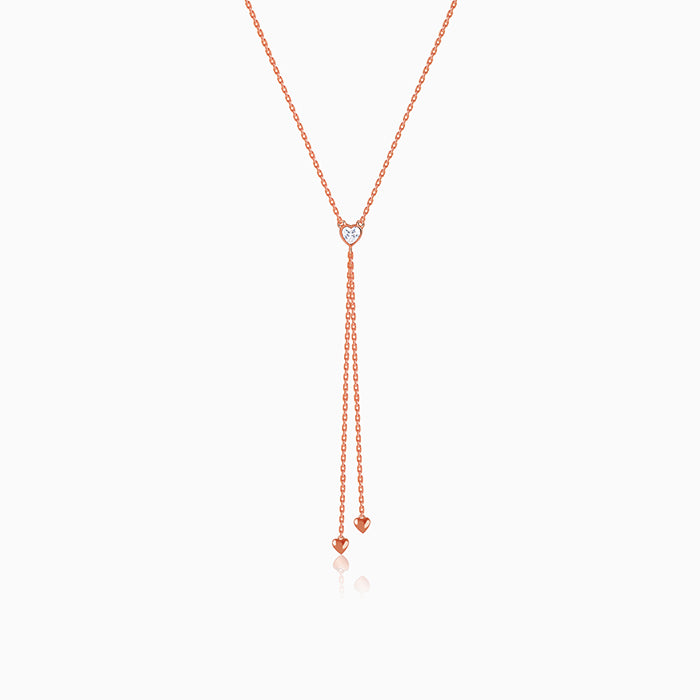 Rose Gold Three Hearts Lariat Necklace