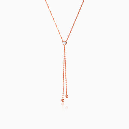 Rose Gold Three Hearts Lariat Necklace