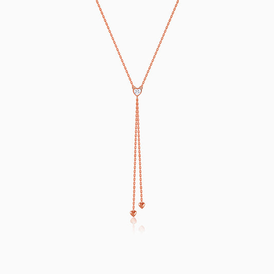 Rose Gold Three Hearts Lariat Necklace