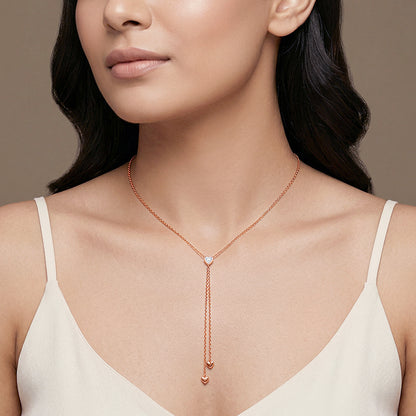 Rose Gold Three Hearts Lariat Necklace