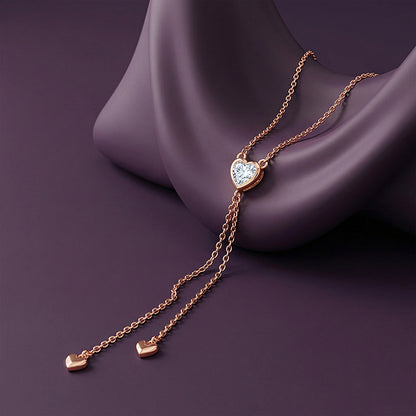 Rose Gold Three Hearts Lariat Necklace