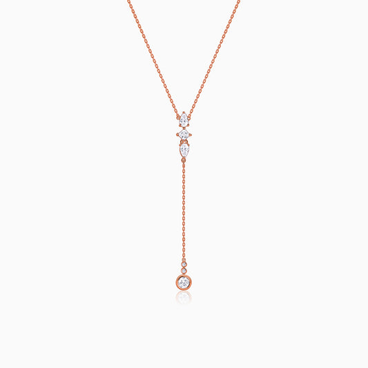 Rose Gold Bezel Lariat Necklace