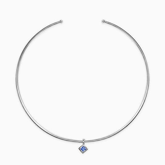 Silver Classic Blue Solitaire Hasli Necklace