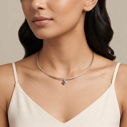 Silver Classic Blue Solitaire Hasli Necklace