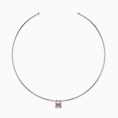 Silver Pink Zircon Square Hasli Necklace