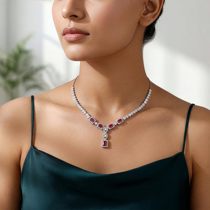 Silver Genovia Pink Necklace