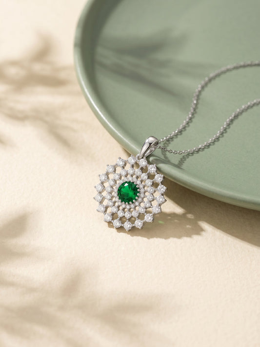 Silver Zircon Emerald Sunshine Pendant