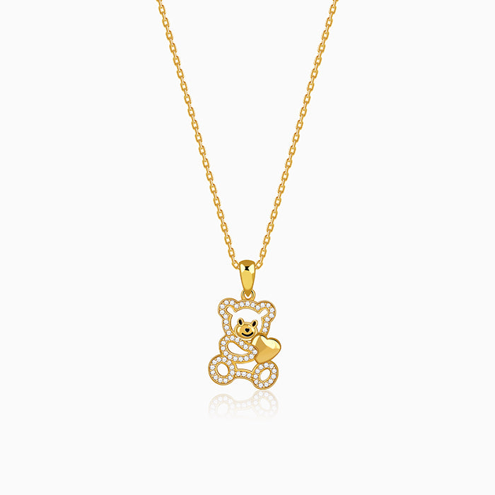 Golden Teddy Hug Pendant With Link Chain