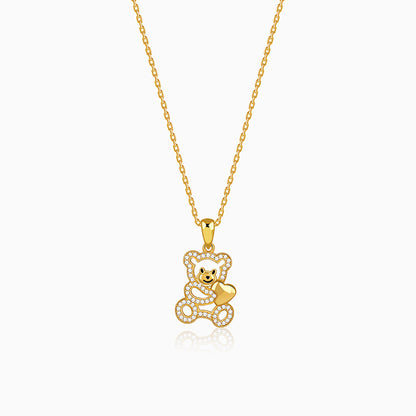 Golden Teddy Hug Pendant With Link Chain