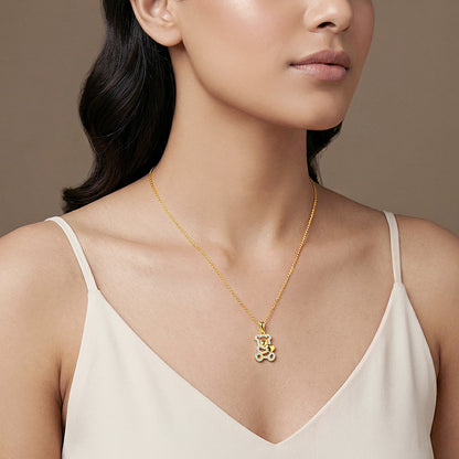 Golden Teddy Hug Pendant With Link Chain