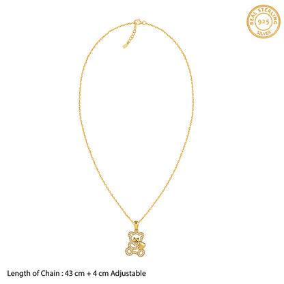 Golden Teddy Hug Pendant With Link Chain