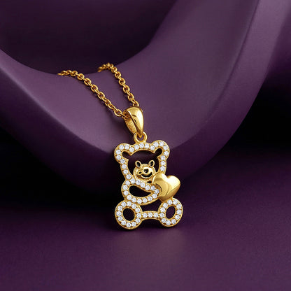 Golden Teddy Hug Pendant With Link Chain