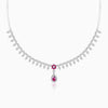 Silver Pink Flower Drop Necklace