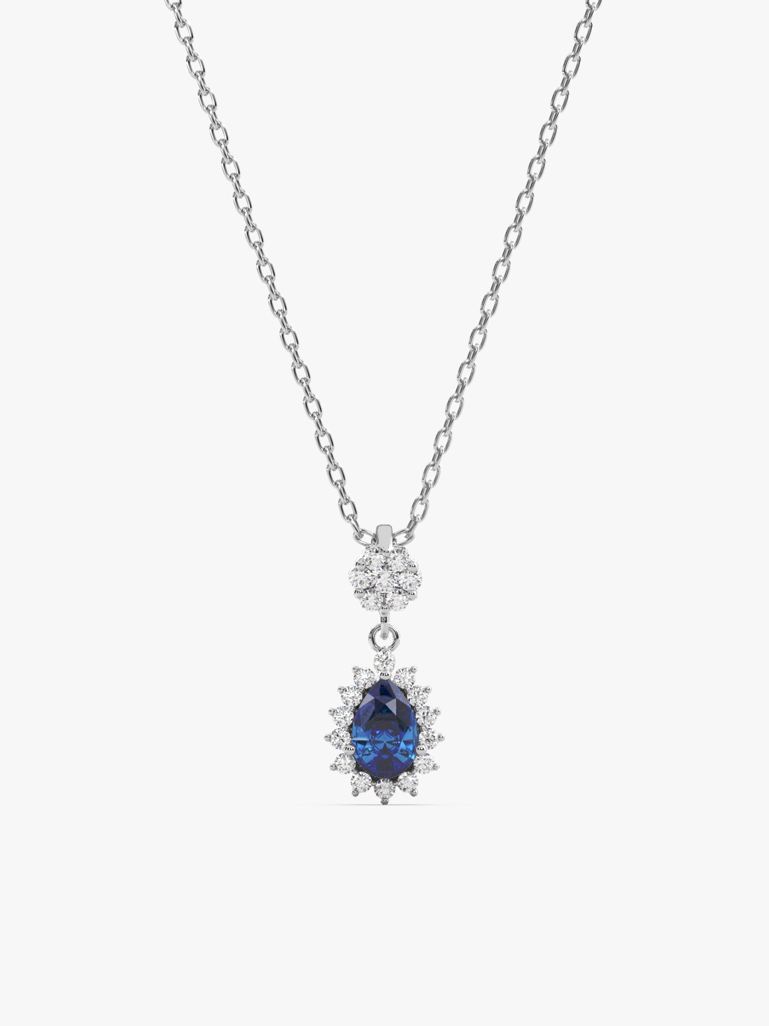 Silver Floral Royal Blue Drop Pendant