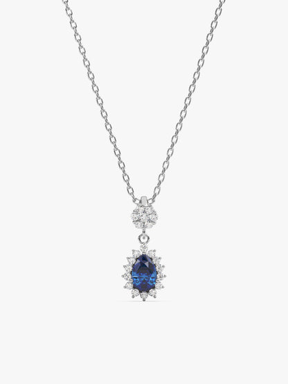 Silver Floral Royal Blue Drop Pendant