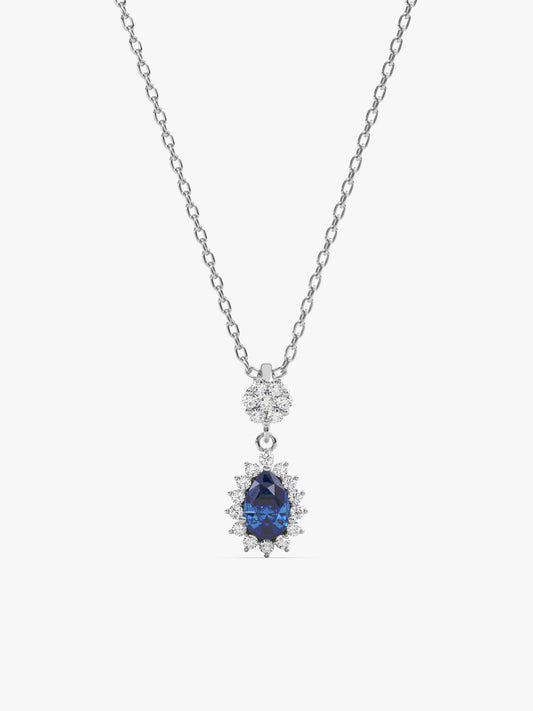 Silver Floral Royal Blue Drop Pendant