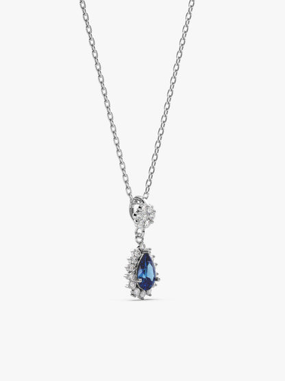 Silver Floral Royal Blue Drop Pendant