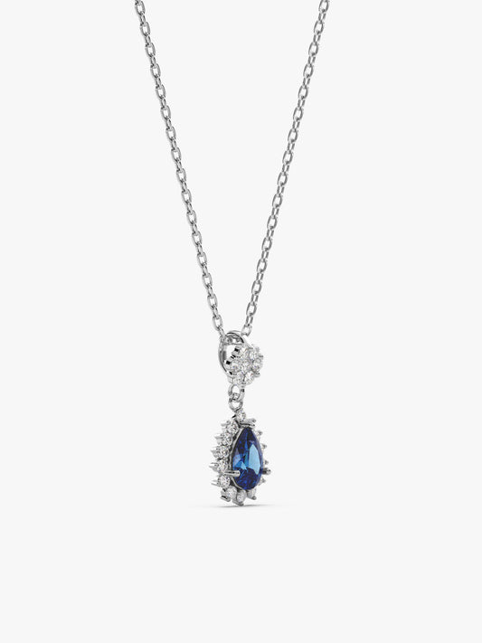 Silver Floral Royal Blue Drop Pendant