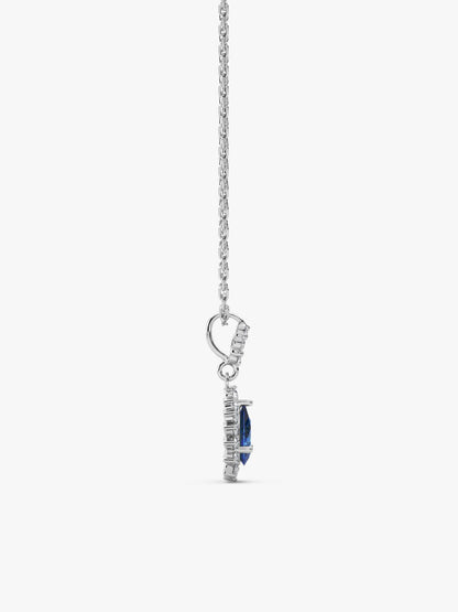 Silver Floral Royal Blue Drop Pendant