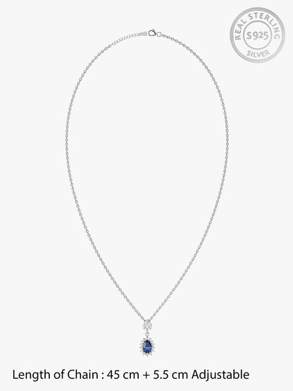 Silver Floral Royal Blue Drop Pendant
