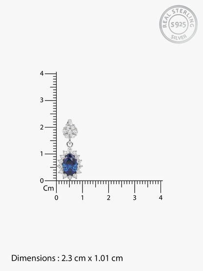 Silver Floral Royal Blue Drop Pendant