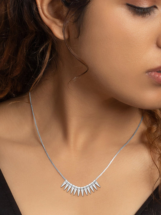 Silver Studded Spikes Necklace