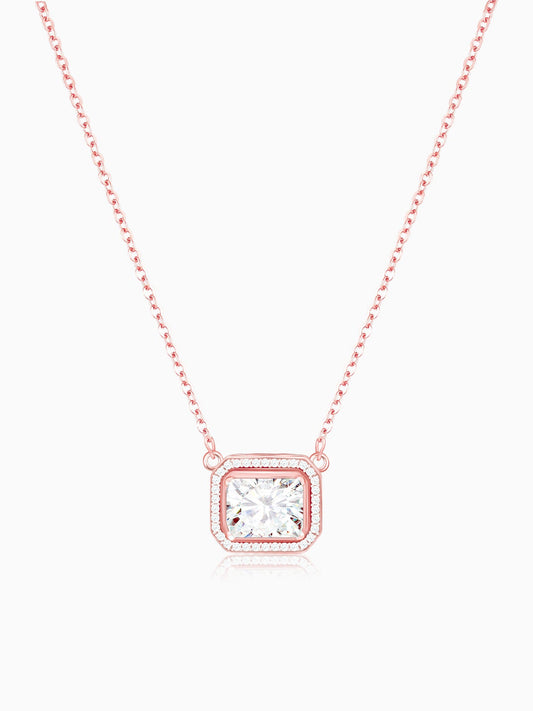 Rose Gold Studded Baguette  Necklace