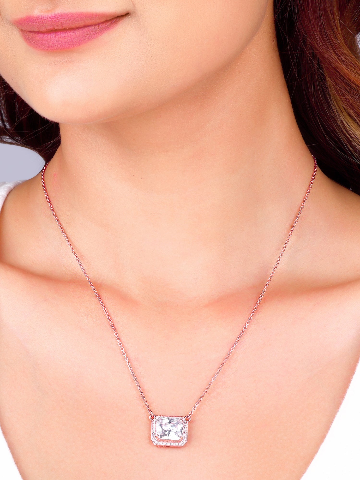 Rose Gold Studded Baguette  Necklace