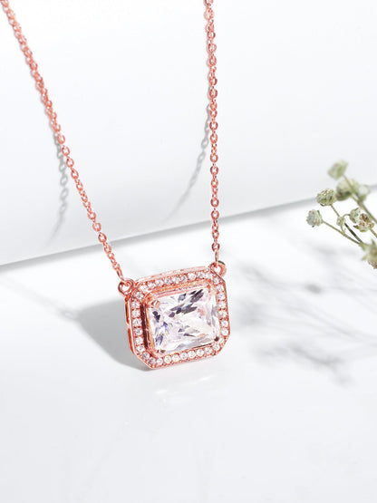 Rose Gold Studded Baguette  Necklace