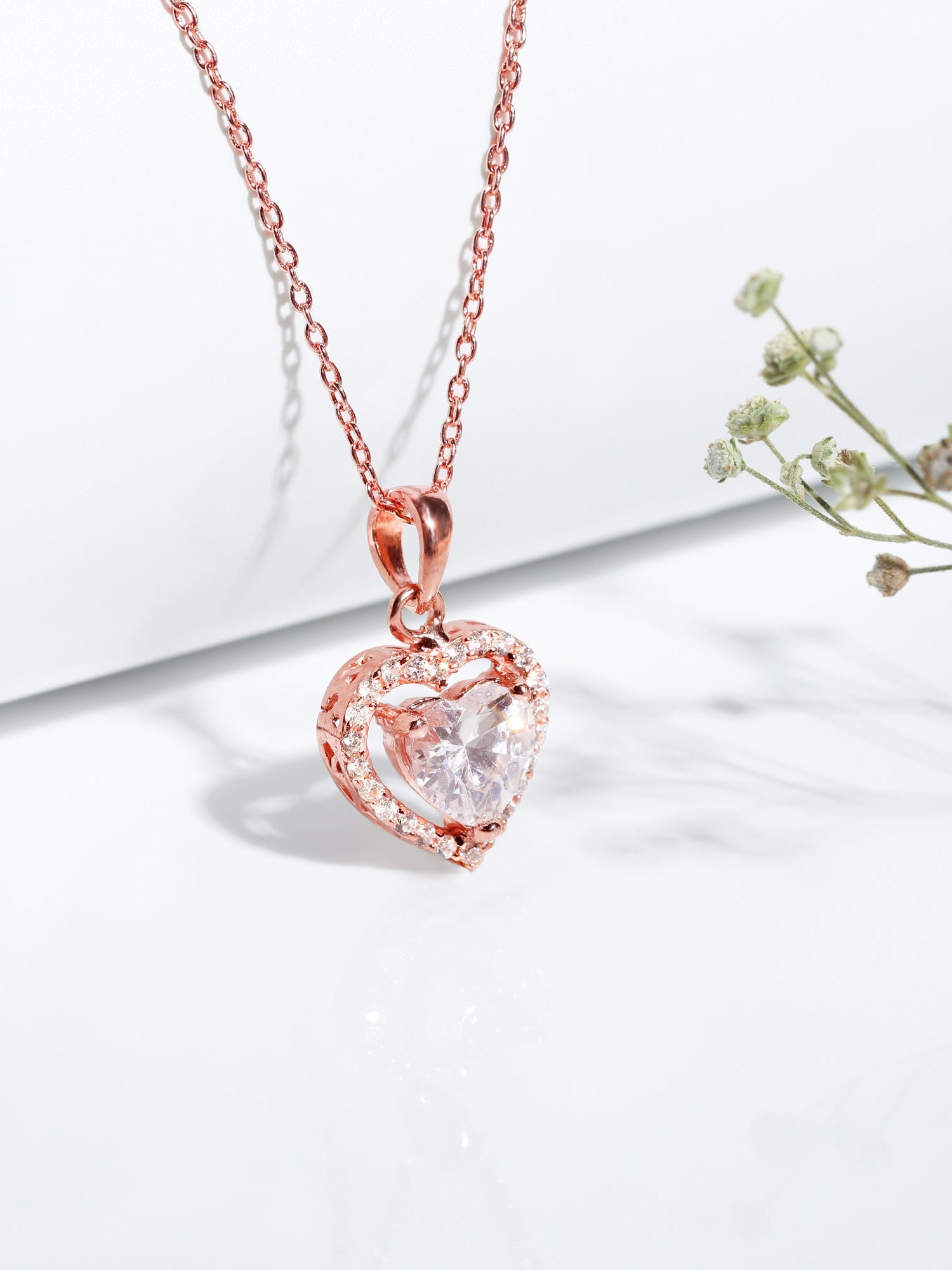 Rose Gold Studded Heart Pendant