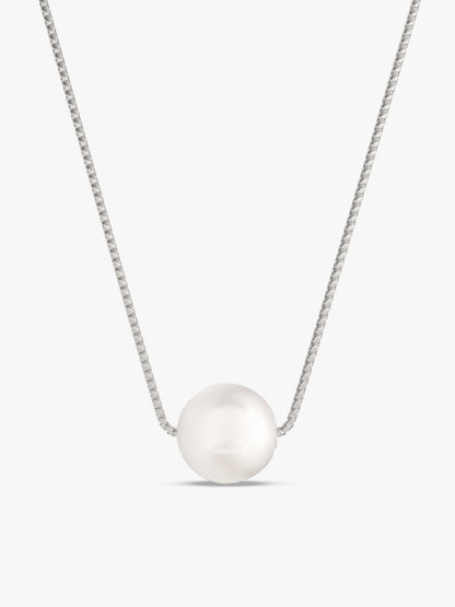 Silver White Pearl Moon Necklace