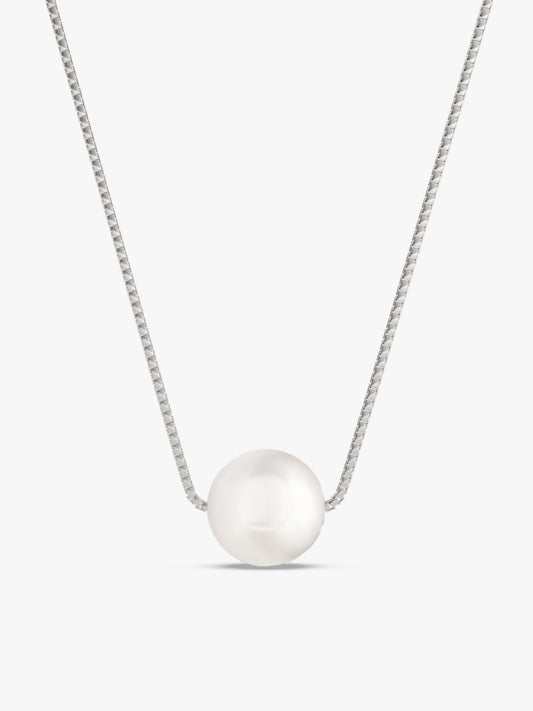 Silver White Pearl Moon Necklace